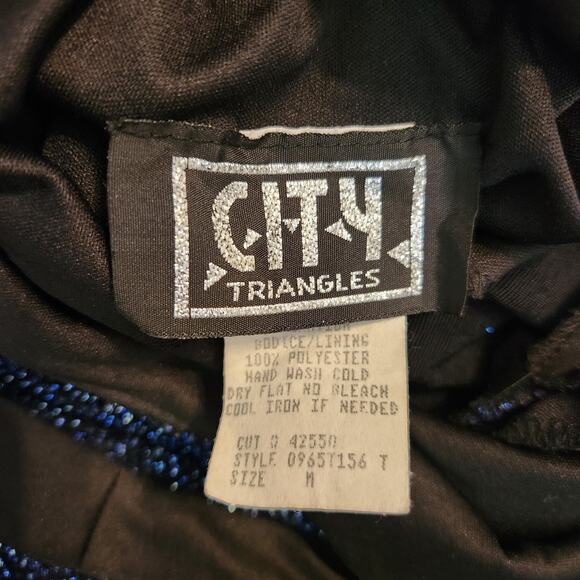 VTG Y2K 90s City Triangles Dress Sz Medium Glitter Blue Maxi Formal Fairy Sparkl - Picture 10 of 11